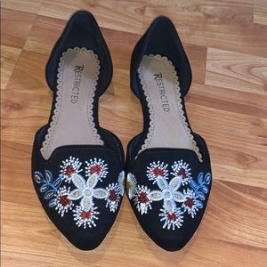 Black embroidered flats